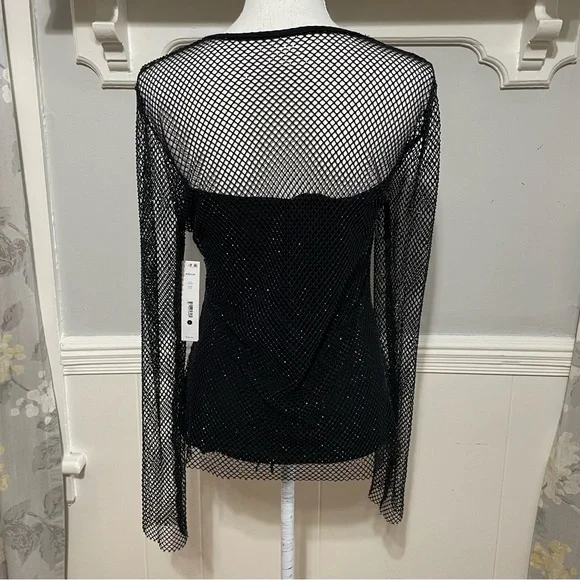 Aqua Crystal Mesh Long Sleeve Top in Black Size L (NWT) - Picture 4 of 7